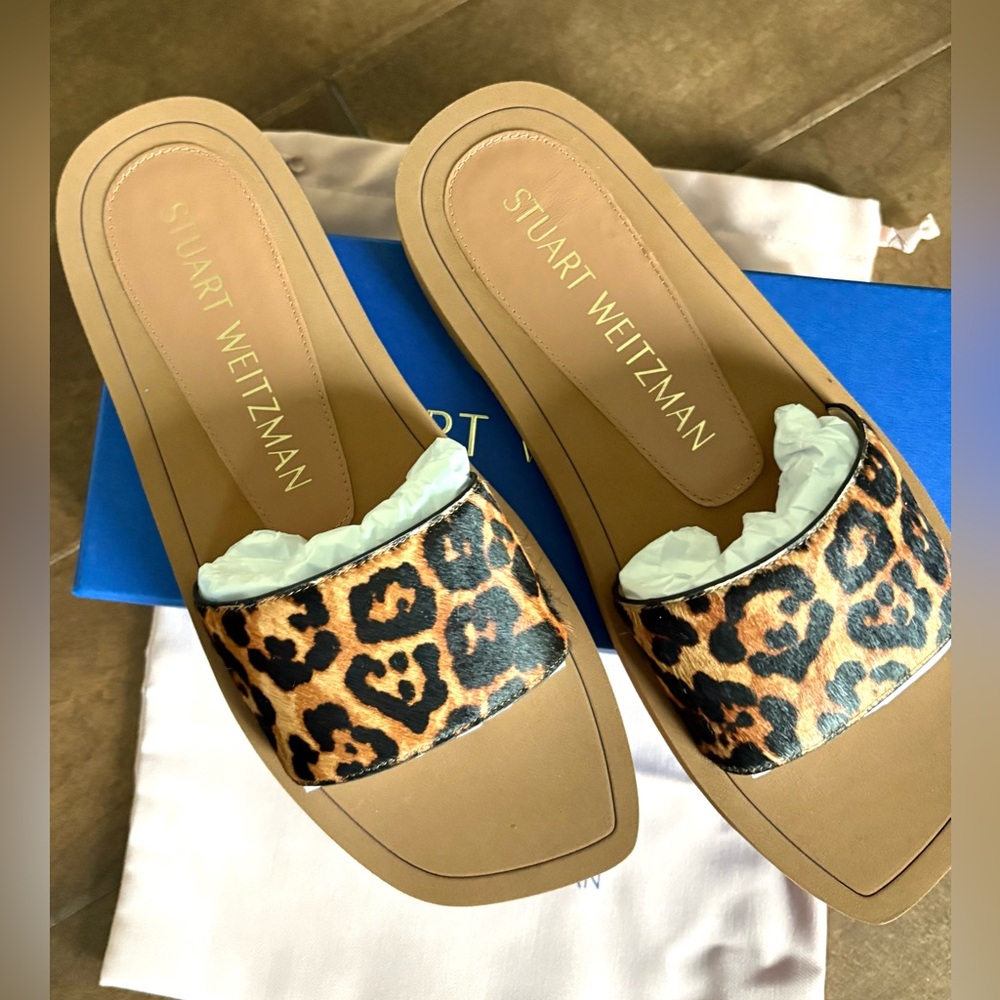 NIB❗️Stuart Weitzman Women's Delilah Slide Sandal Cheetah Hair Calf Sandals